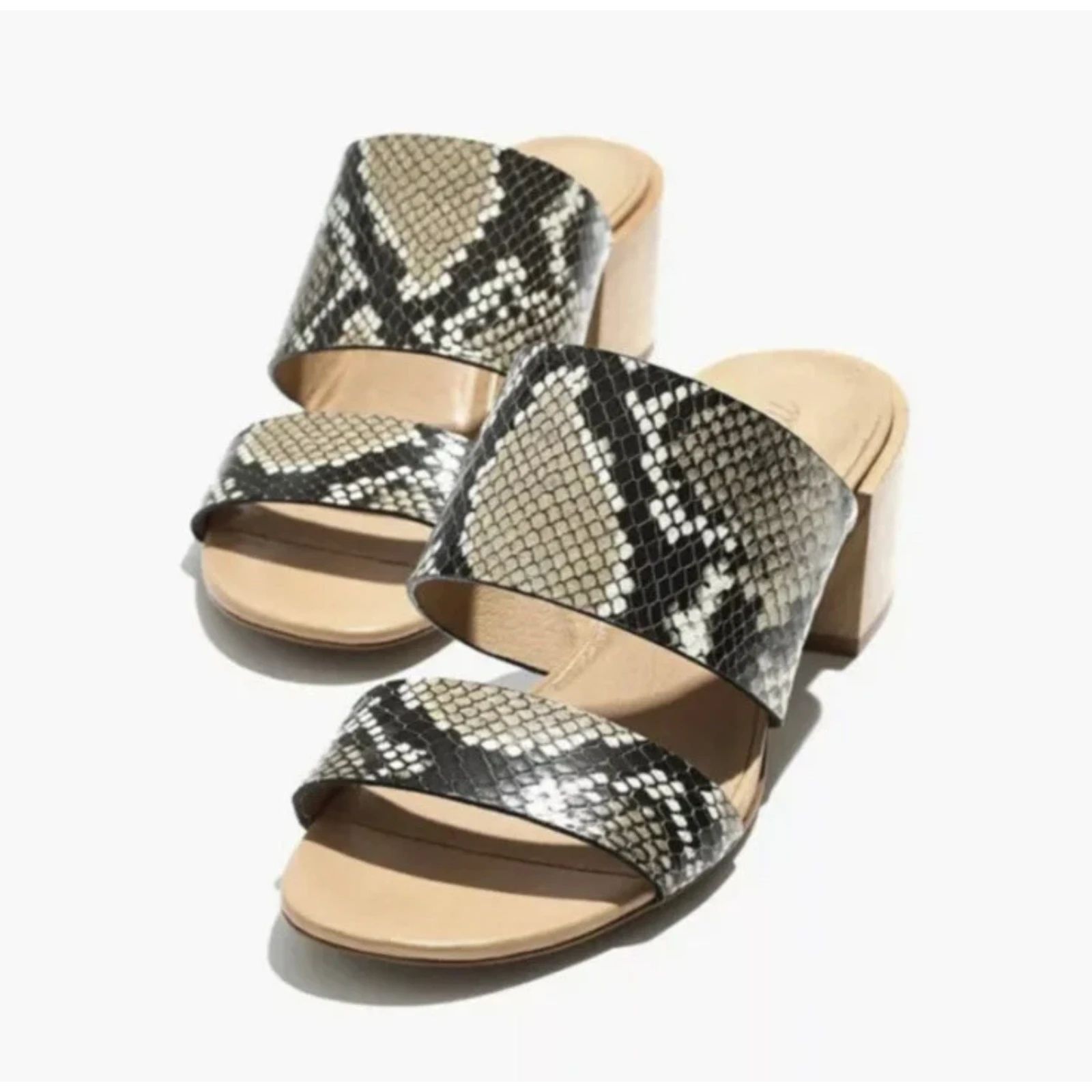 Like New Madewell Kiera Mule Snakeskin Print Leather Block Heels Sz 8